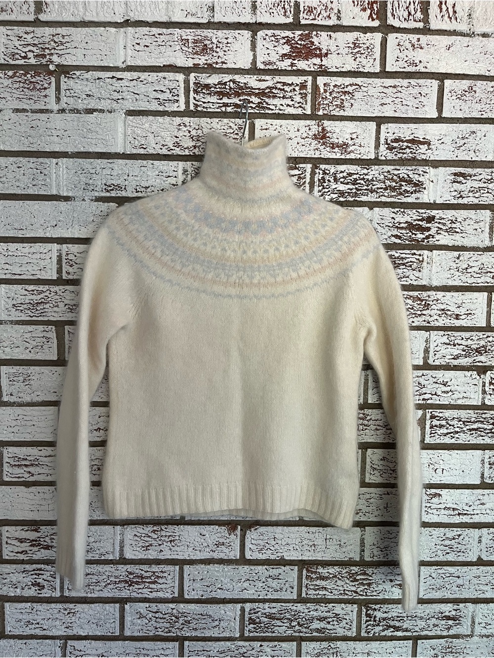 Lauren Ralph Lauren Angora Blend Fair Isle Mock Neck Sweater Pastel Nordic knit - Picture 2 of 11